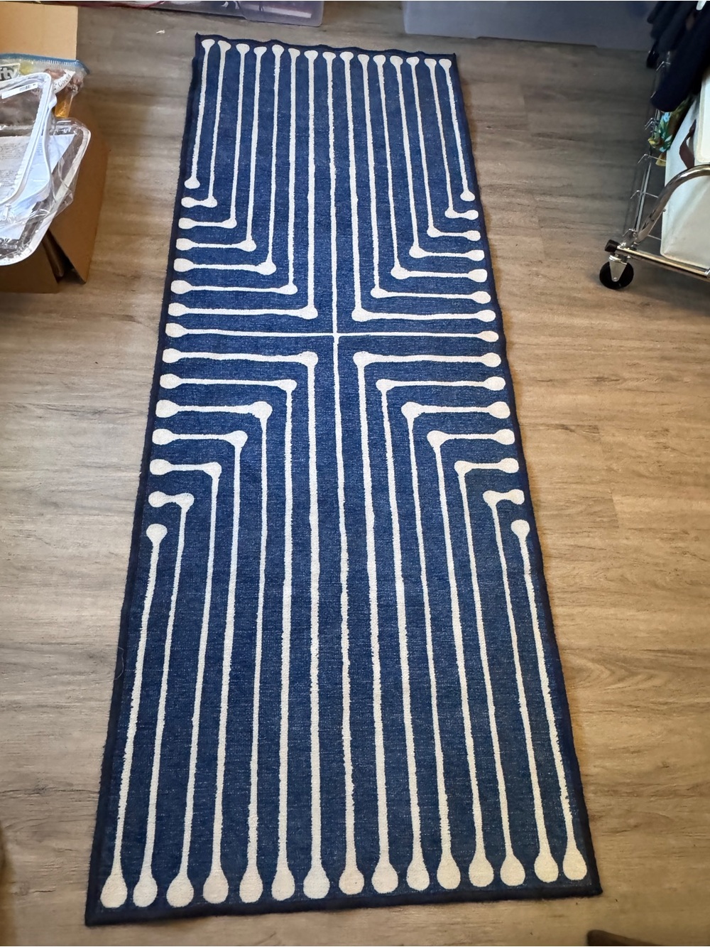 Blue and White Geometric Runner from Ruggable -washable